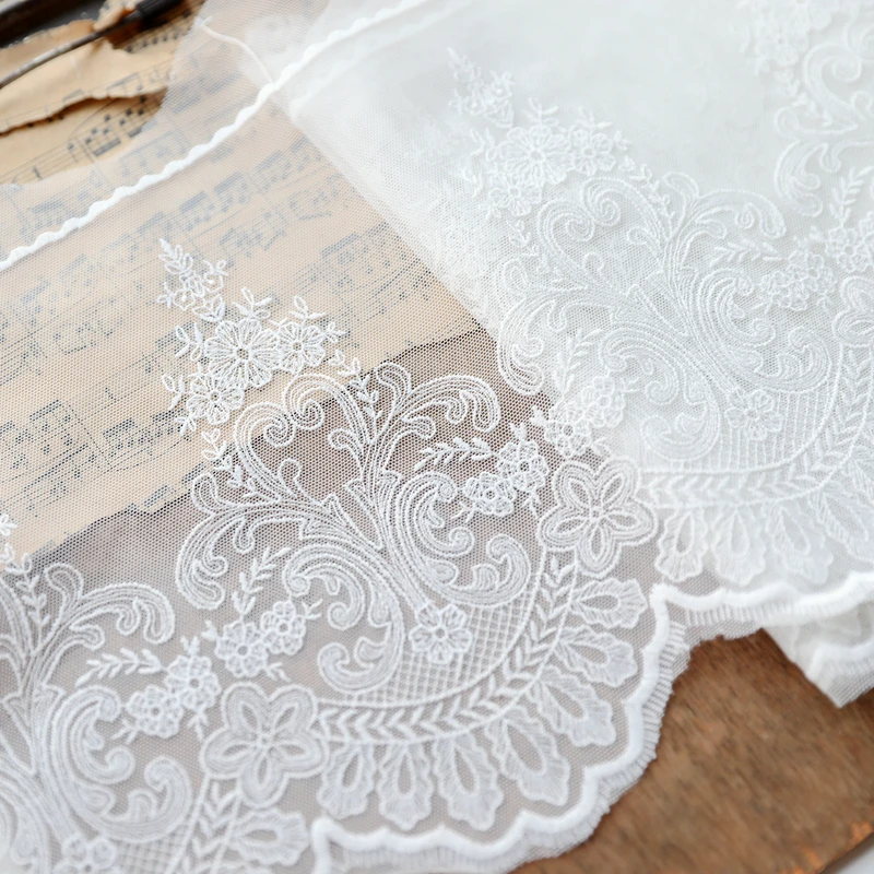 

Высококачественная молочно-белая вышитая сетчатая кружевная отделка для одежды, декоративные аксессуары X176, 2 м, 23 см