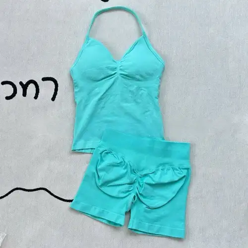 Women Gym Suit Clothes Longline Strappy Top Bras Seamless High Waisted Shorts Sports 2PCs Fitness Suit Running Workout Yoga Set - Image 4