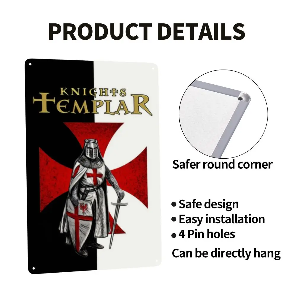 Description Picture 5 of itemRetro Knight Templar Metal Sign Custom Crusades Knights Christian Warrior Tin Plaque Cafe Man Cave Bar Decorations Art