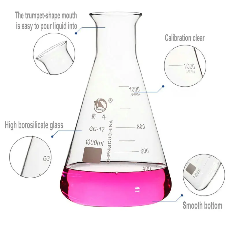 Borosilicate Glass Conical Erlenmeyer Flask 1piece 50ml/100ml/150ml/200ml/250ml/300ml/500ml/1000ml for Lab Chemical Equipment lab volumetric flask lab glass supplies