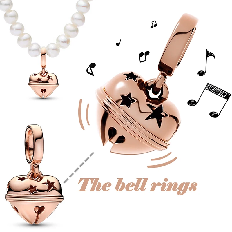 Silver Color Festive Star Bell Pendant DIY Fit Pandora Charms Bracelet Women Cute Ringing Moments Bells Beads For Jewelry Making