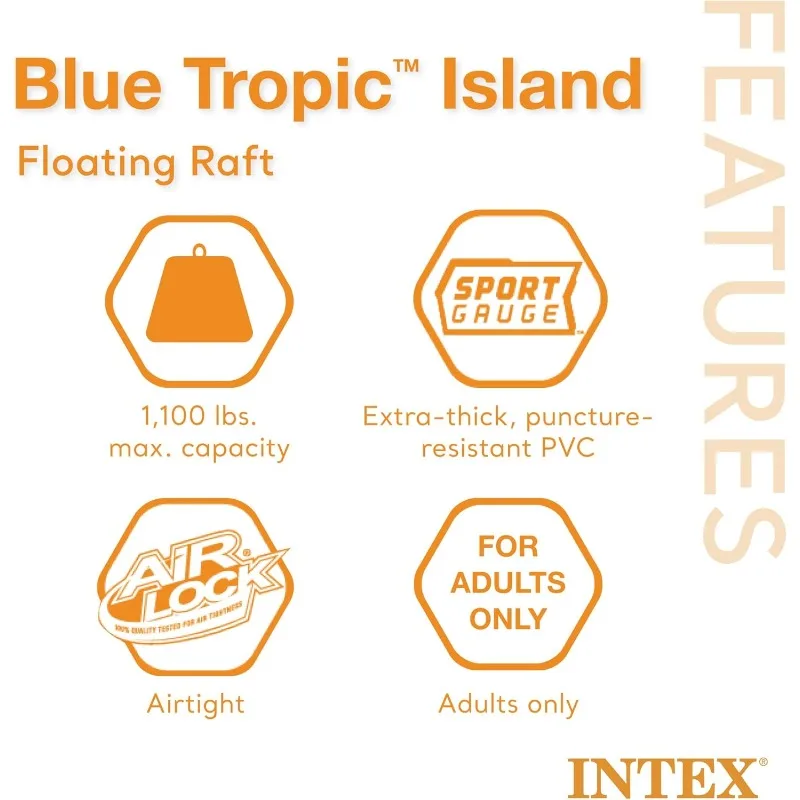Intex Blue Tropic Inflatable 5 Person Raft or Swimming Pool Island Water Floating Lounger Raft with Backrests, Built in Cooler 3