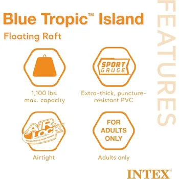 Intex Blue Tropic Inflatable 5 Person Raft or Swimming Pool Island Water Floating Lounger Raft with Backrests, Built in Cooler 3