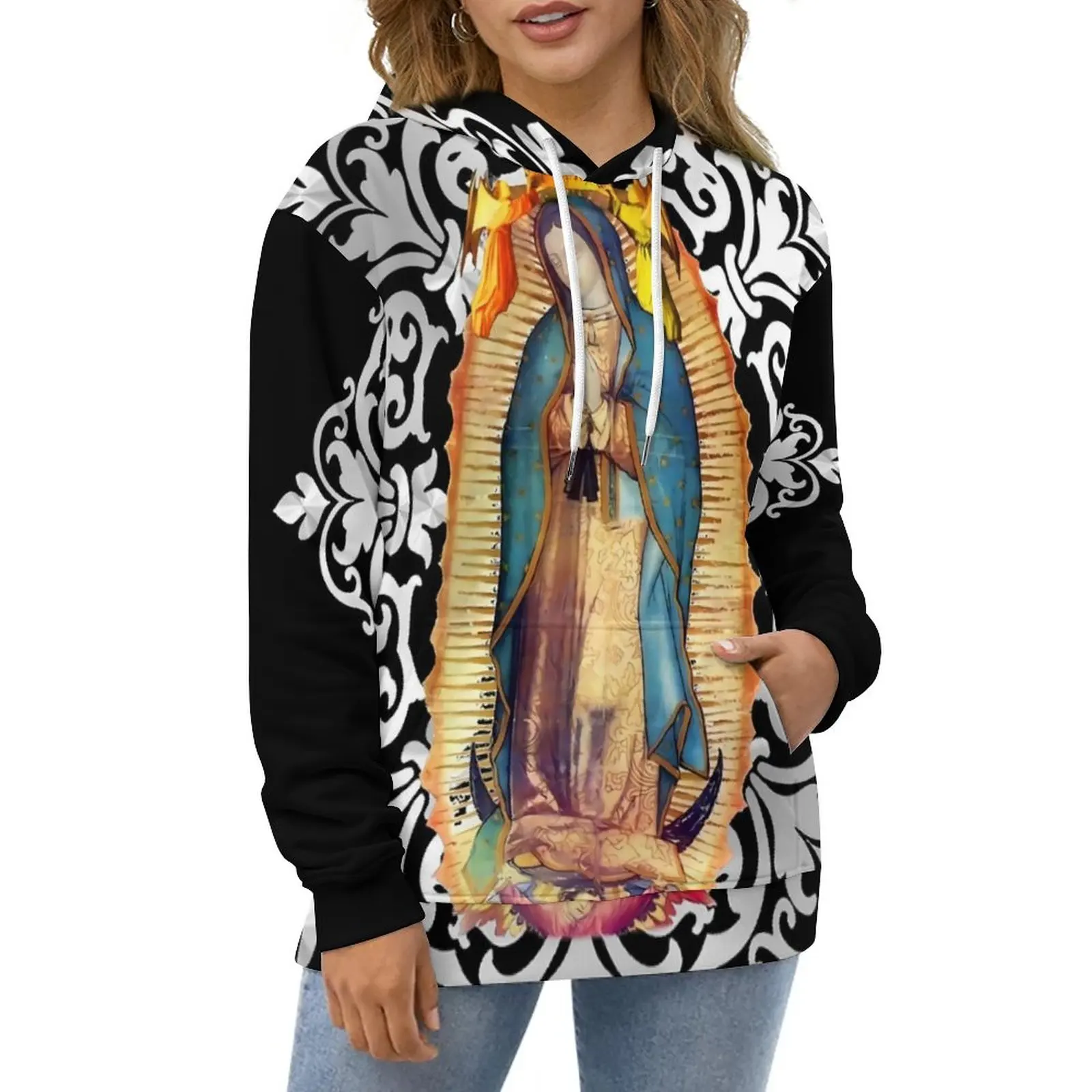 

Mexican Virgen Virgin Hoodies Our Lady of Guadalupe Harajuku Oversized Hoodie Women Long Sleeve Pretty Custom Casual Sweatshirts