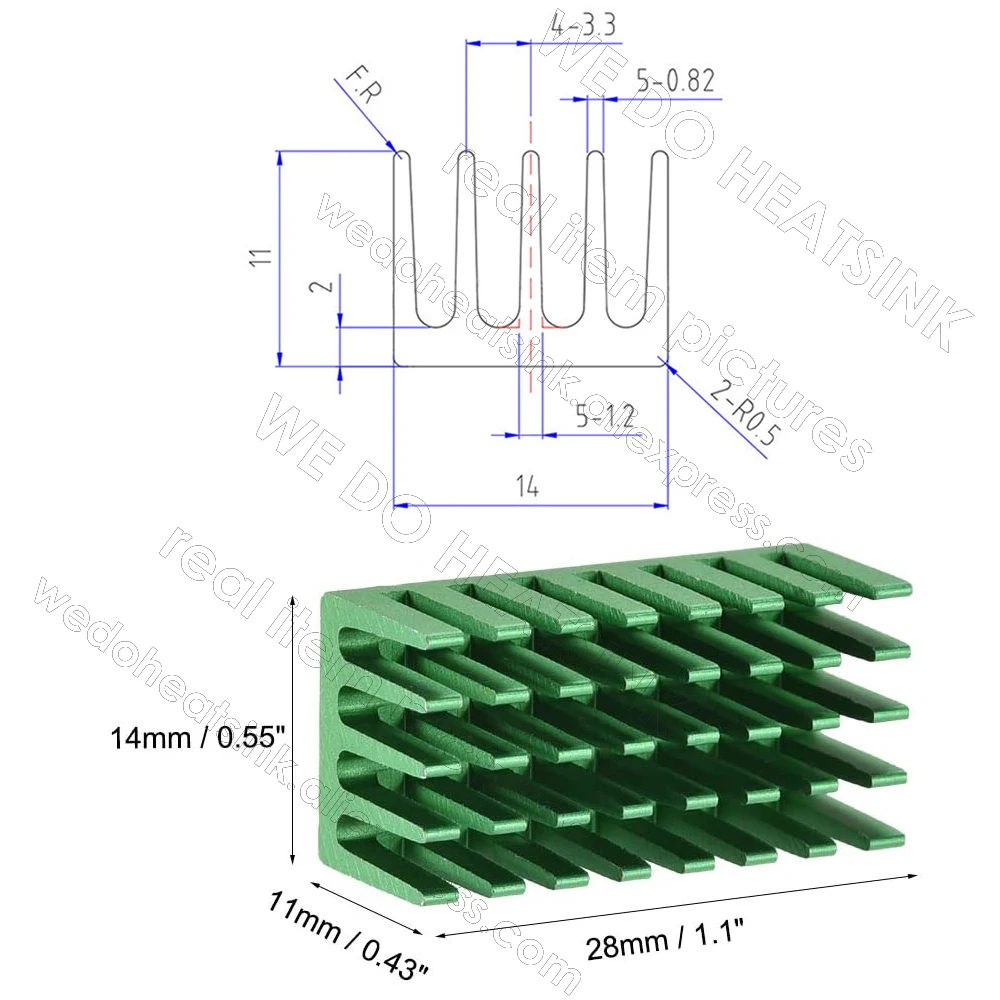 Nós Fazemos o Refrigerador de Alumínio Anodizado Verde do Radiador do Dissipador de Calor dos Peças 28x14x11 mm do Dissipador de Calor 100 com Fita Térmica da Transferência Térmica - Imagem 4