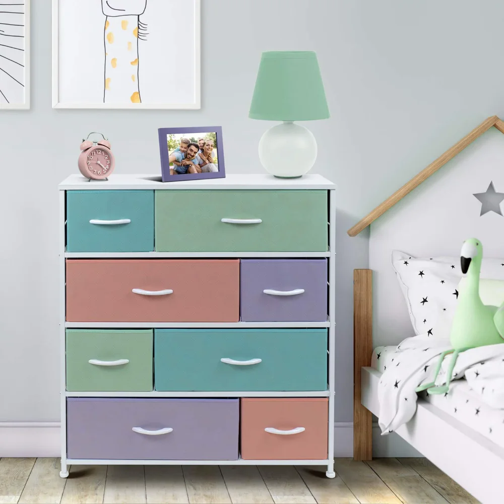 

Steel, Nonwoven Fabric, MDF Wood 8 Drawers Chest Dresser - Pastel