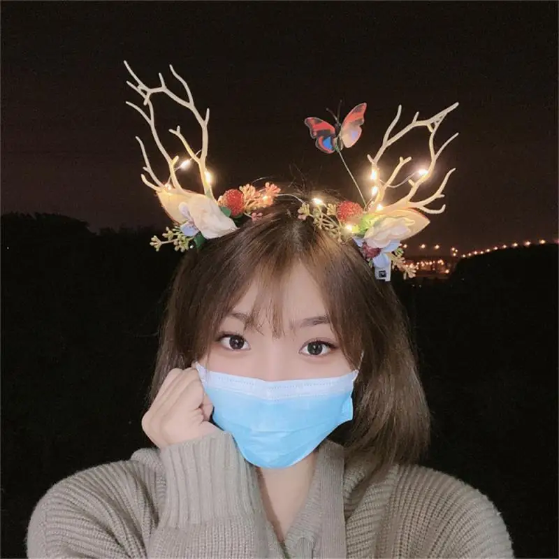 Christmas LED Light Antler Headband Cute Glowing Elf Elk Hair Hoop Hair Accessories Christmas Party Atmosphere Decoration