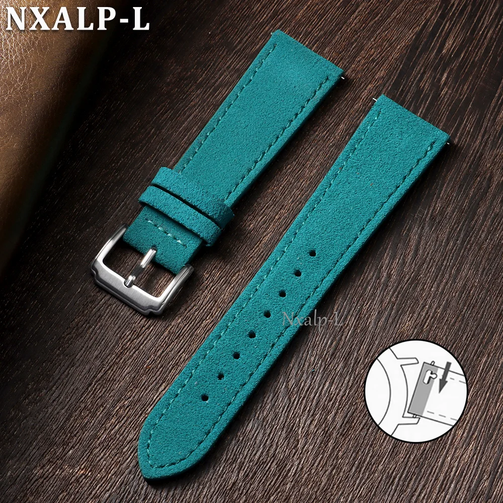 Elegant and Durable Suede Cowhide Leather Watch Strap with Quick Release Clasp