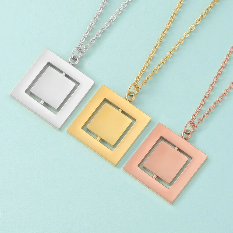 

Stainless Steel Rotatable Square Necklaces Blank To Record Metal Statement Name Bar Necklace Mirror Polished Wholesale 10pcs