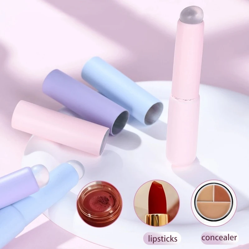 Makeup Brush Set Makeup Brush Silicone Lip Brush with Cover Angled Concealer Brush Ultra-soft Lipstick Makeup Brushes Round Head Nail Art Silicone Tool