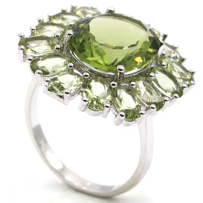 Customized 925 SOLID STERLING SILVER  Rings Deluxe Green Amethyst Pink Kunzite Green Peridot Violet Tanzanite  SZ 6-10