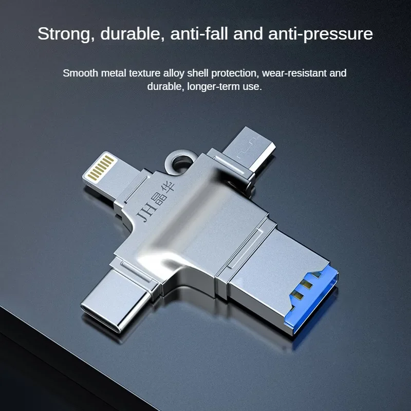 4-in-1 USB 3.0 TF 카드 리더, 아이폰 안드로이드 PC용 라이트닝/타입-C/마이크로 USB 어댑터