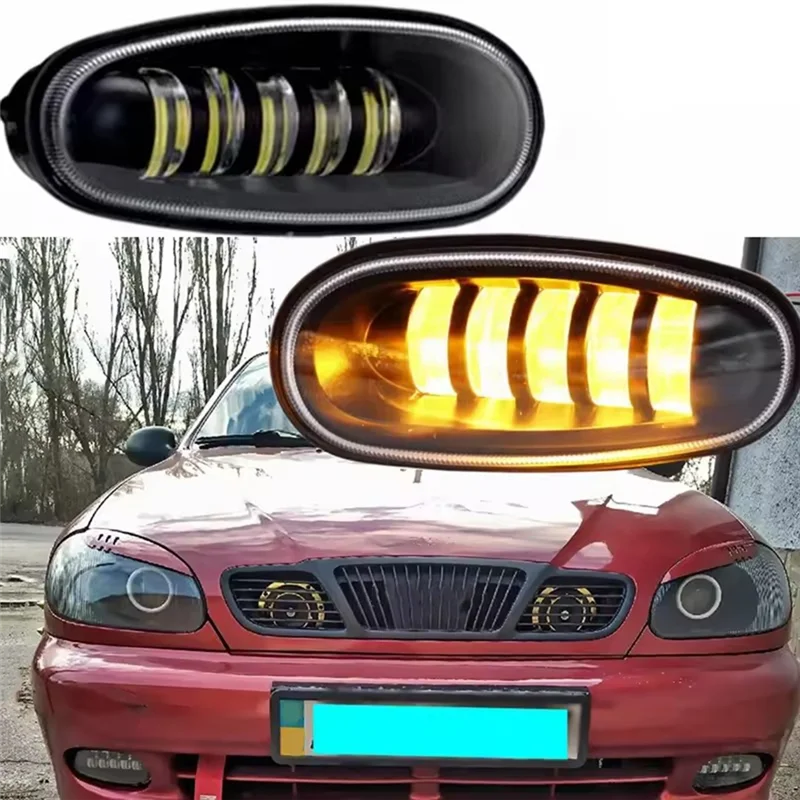 ABFG-2PCS 자동차 LED DRL 안개등 어셈블리 LED 5 렌즈 Daewoo Lanos Sens 용 안개 운전 램프