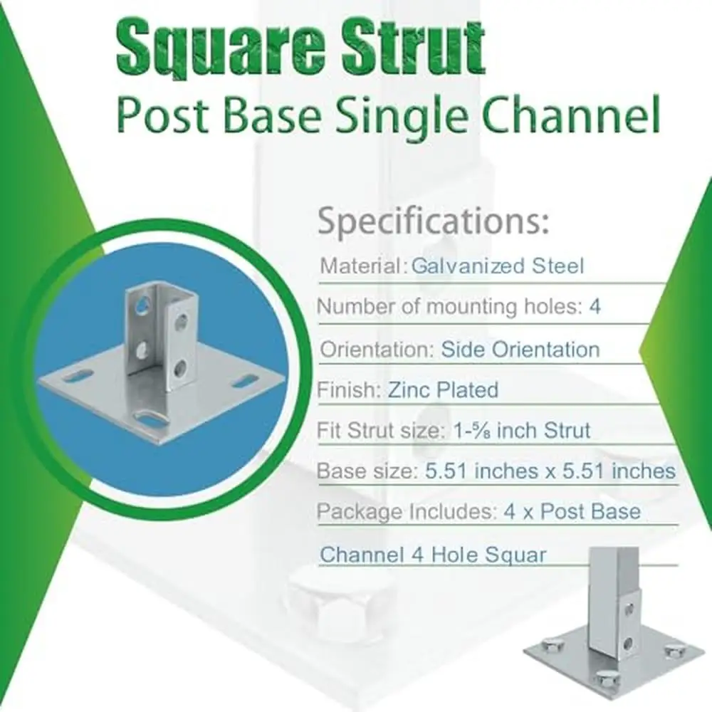Heavy Duty Galvanized Steel Angular Post Base Square Channel Fence Post Mounting Bracket 4-Hole Anti-Tilt Design Industrial