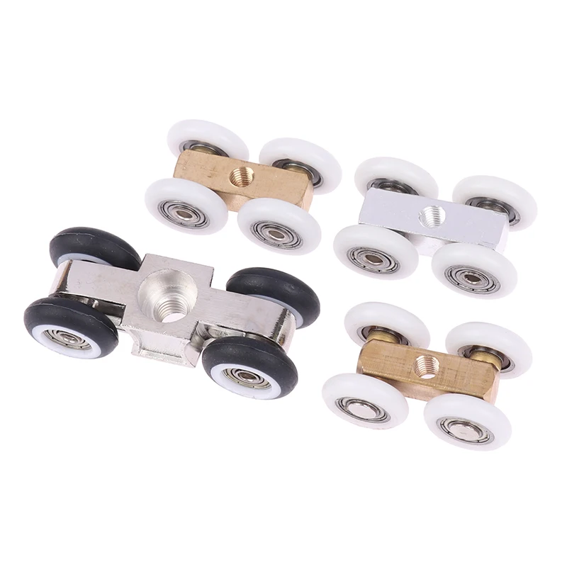Household Shower Room Copper Four-wheel Hanging Pulley Roller For Bathroom Glass Slide Door Waterproof Bearing Crane Toilet Door shower room pulley shower door rollers sliding door roller shower room rollers sliding door pulley