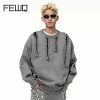 FEWQ High Street Woolen Design Round Neck Men's Sweater Autumn Winter American Male Pullover Long Sleeve Casual 24E5351 1
