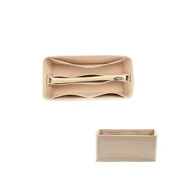 Luxurious Felt Cloth Handbag Organizer for Women - Travel - Ready Portable Cosmetic Insert Bag (Midzip khaki for 35)