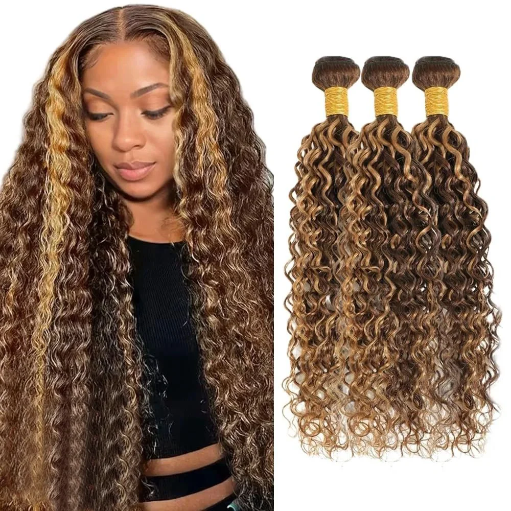 427 Highlight Deep Wave Remy Human Hair Bundles Ombre Brown Curly Bundles Remy Hair For Extensions Highlight Curly Bundle Deals