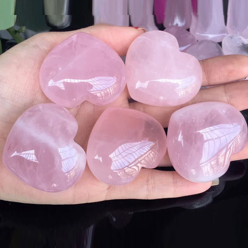 

Natural Pink Rose Quartz Crystal Polished Love Heart Healing Stone Jewelry