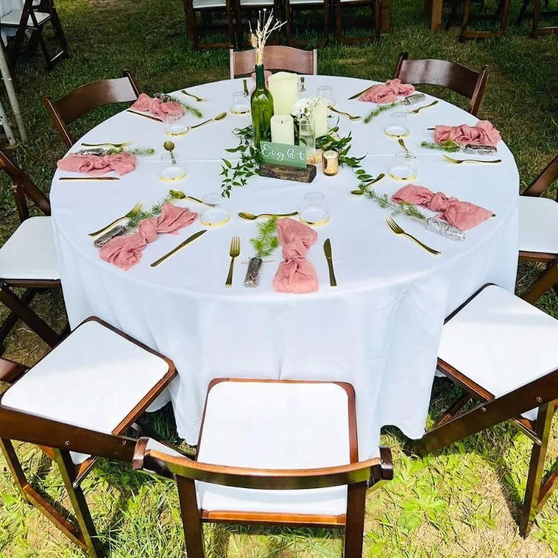 10 Pack White Round Tablecloths, 120 Inch Stain Resistant and Wrinkle Polyester Fabric Washable Table Clothes Cover 6