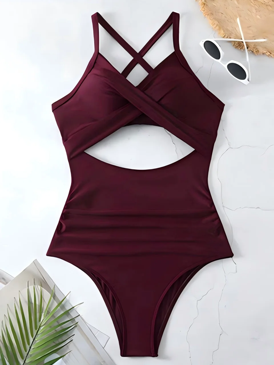 Elegant Ruched One-Piece Swimsuit for Women - Solid Summer Beachwear