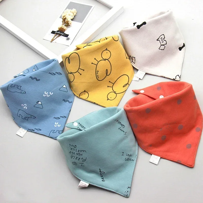 5PCS/LOT New Baby Bibs Triangle Double Cotton Bibs Cartoon Print Saliva Towel Baby Boys Girls Feeding Apron Cotton Bandana Bibs