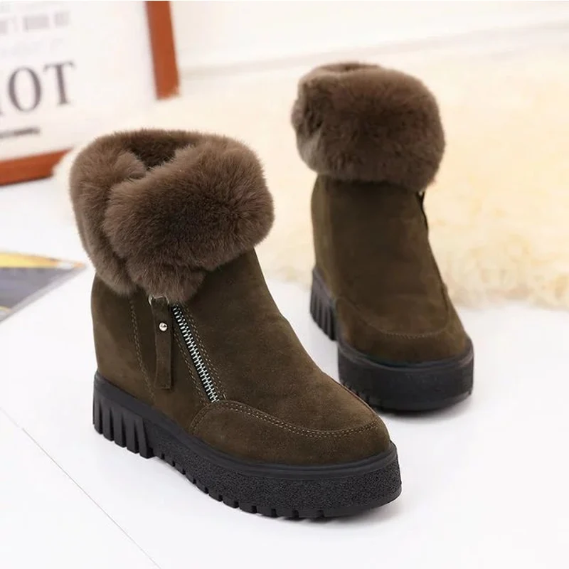

New Women Boots Winter Outdoor Keep Warm Fur Boots Waterproof Women's Snow Boots Thick Heel with Round Head High Heels