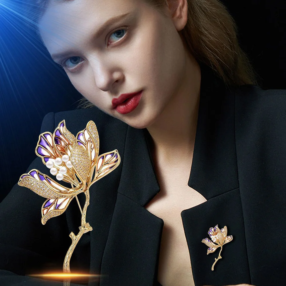 

Элегантная Брошь для женщин, броши в форме цветка с жемчугом и цирконом, инкрустированные булавками, уникальный дизайн, роскошные украшения, аксессуары, рождественские подарки