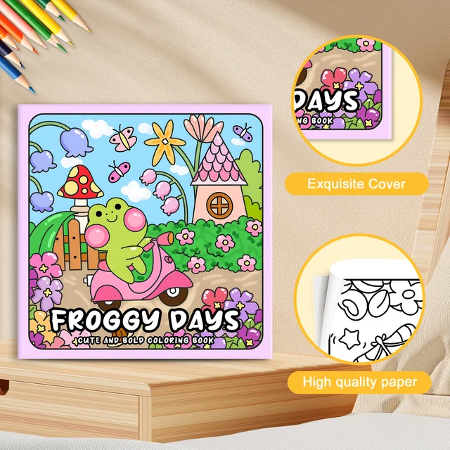 FROGGY DAYS Bold-easy Patterns Coloring Book for Adults Cute Drawing Book Perfect Gift for Party and Birthday 6