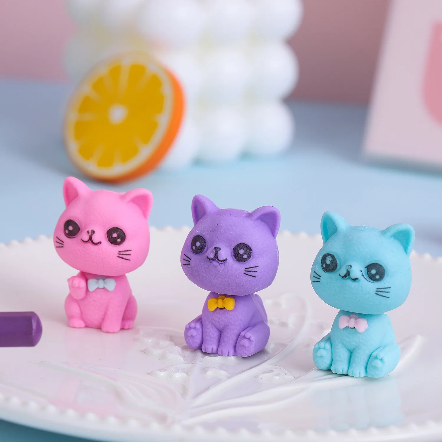 3 Piece Cartoon Cute Cat Rubber Eraser Novelty Stationery