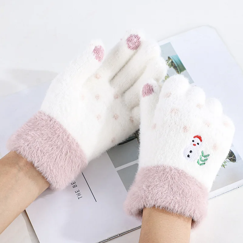 

Теплые перчатки с вышивкой снеговика Симпатичные теплые плюшевые ветрозащитные зимние перчатки