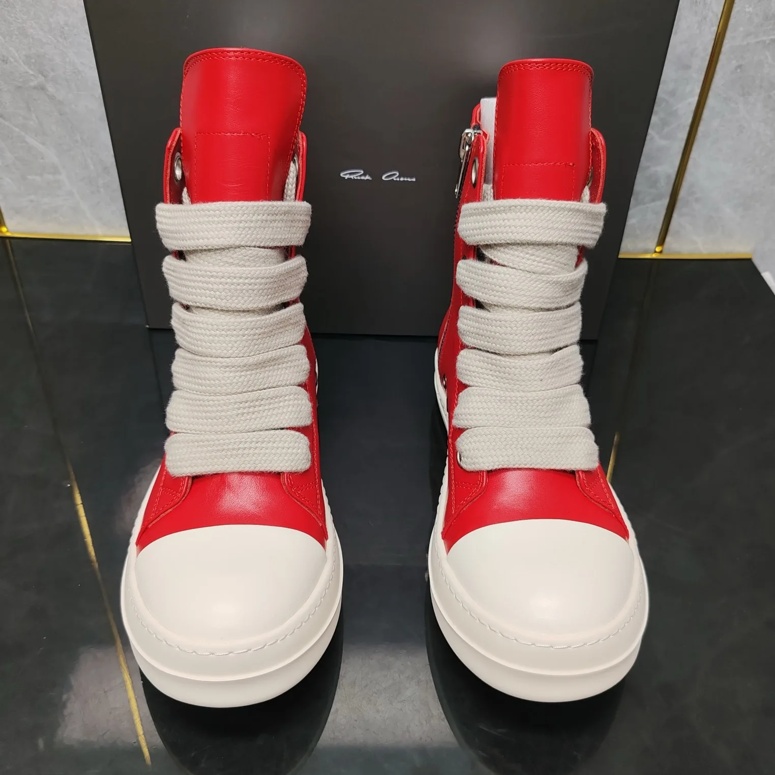 Ricks shoes leather Harajuku style high-top boots retro red lovers shoes with thick soles and non-slip with zippers.