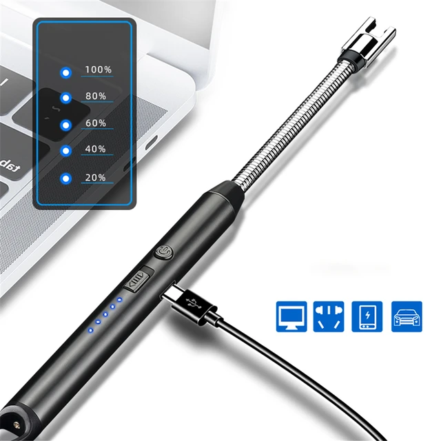 Accendino Elettrico, Accendino USB Ricaricabile Accendino Antivento  Accendino al Plasma con Indicatore della Batteria per Sigaretta, Cucina,  Barbecue