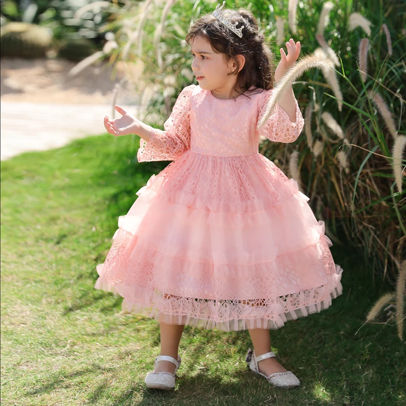 

New Year Newborn Baby Girl Dresses Lace Long Sleeve Fluffy Baptism Dress For Girls 1st Birthday Wedding Dress Toddler Clothes