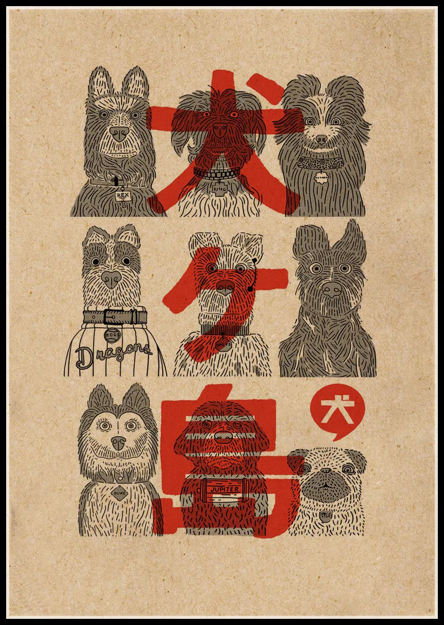 thumbnail image 1 of 50 diseños de pósteres de papel kraft de la película Isle of Dogs de Wes Anderson, ilustraciones elegantes para pared, para cafeterías, bares y hogares, 1 of 5