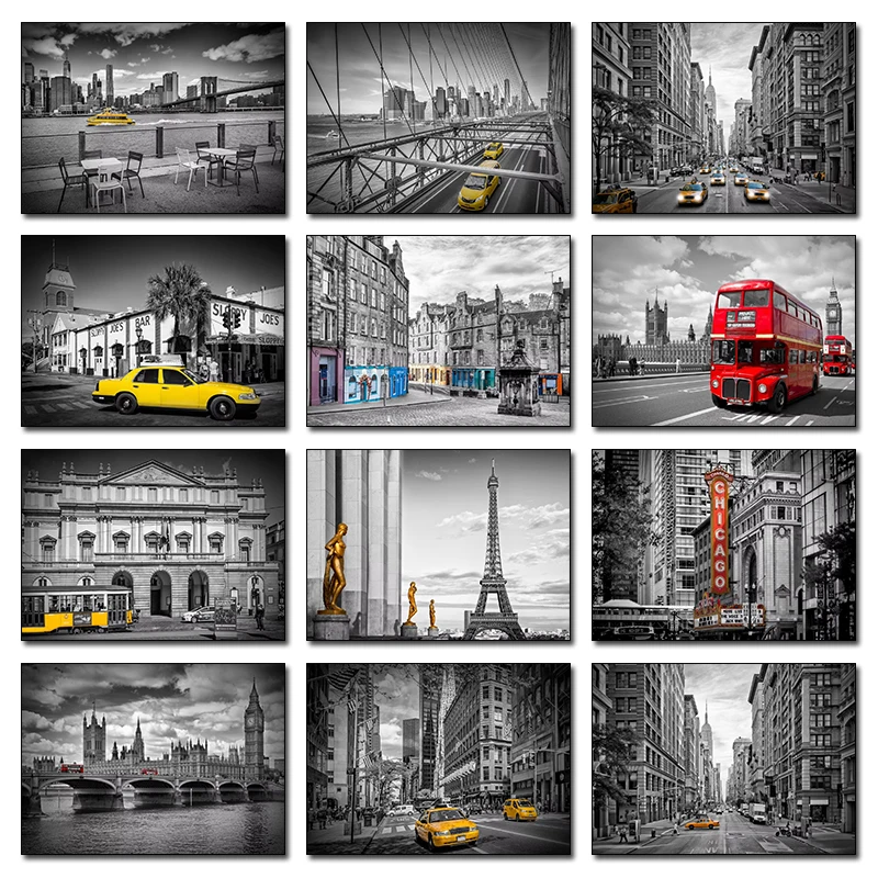 Yellow and Red Urban Telephone Box Canvas Print - Modern City Landscape Wall Art