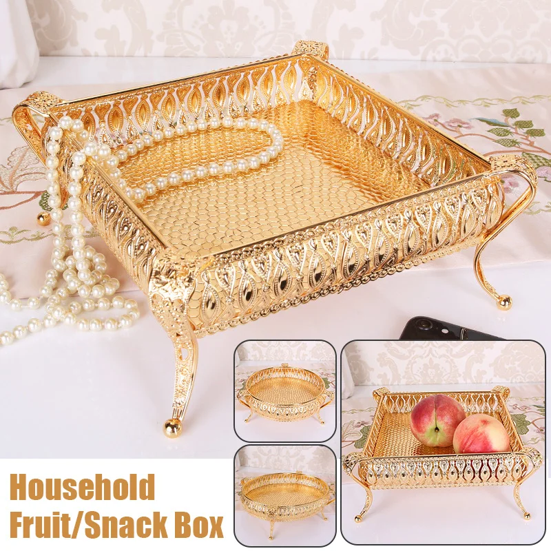 

Gold Color Stand Tray Metal Fruit Plate Decorative Jewelry Necklace Organizer Cosmetic Container Tool Cake Dessert Tray Ornament