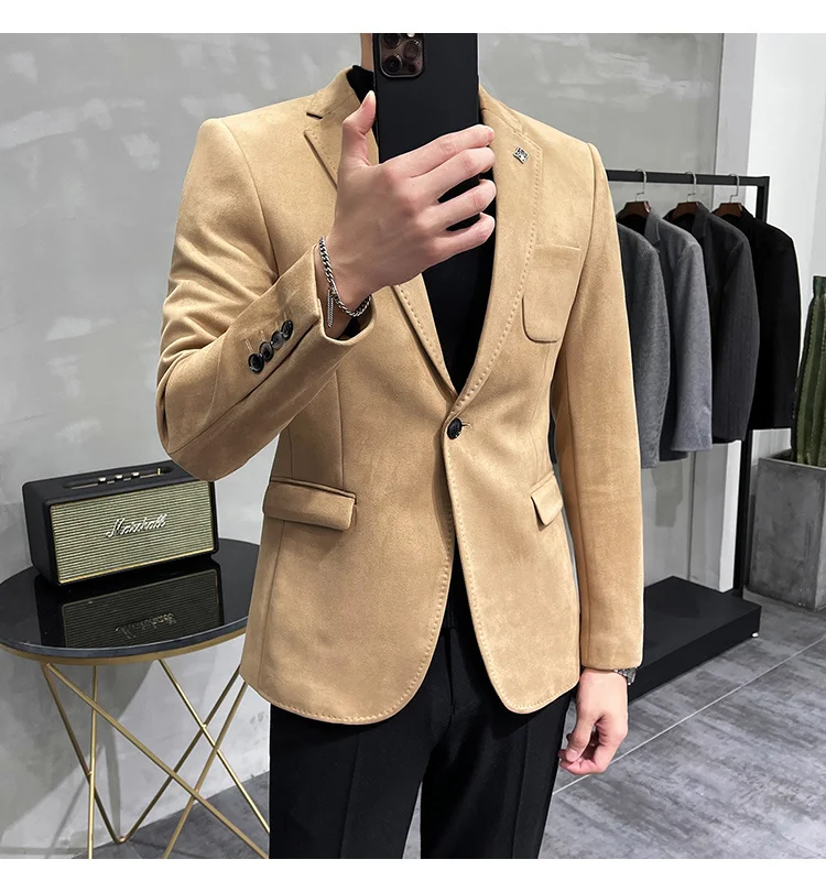 blazer for men wedding Color 6 Costume Homme Deerskin Jacket Suit Men Casual Slim Blazer Hombre Suit Leather Jacket Men Terno Masculino Men Clothing casual blazer