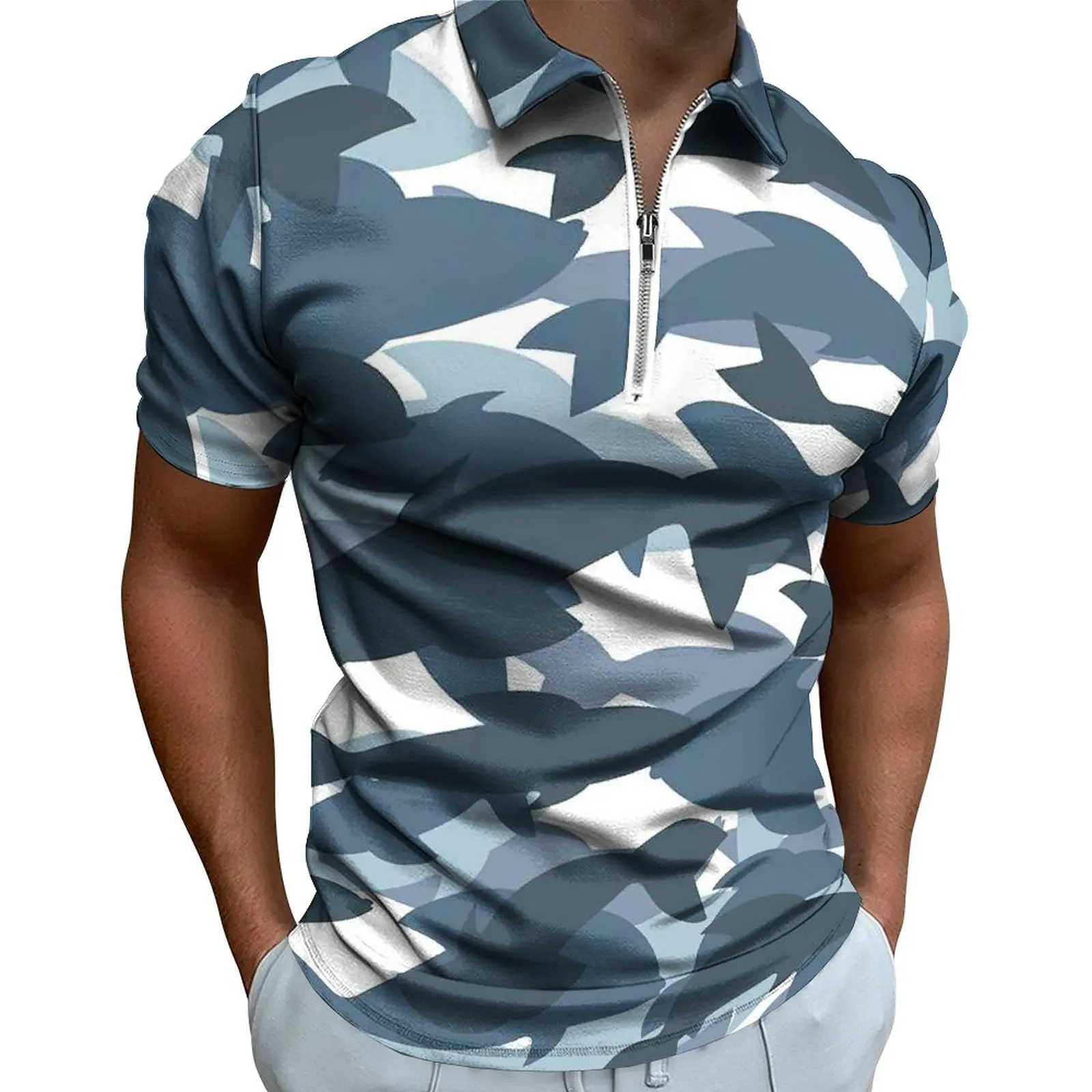 

Повседневные камуфляжные художественные рубашки-поло с акулами, забавная рубашка, повседневный Топ большого размера с коротким рукавом на заказ