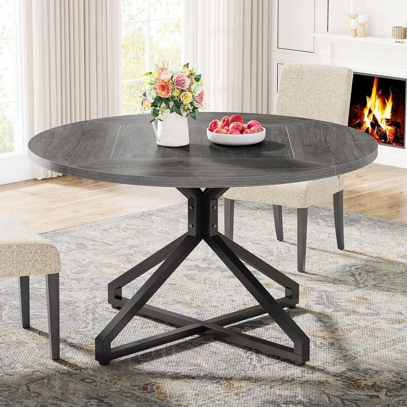 

Tribesigns Round Dining Table for 4-6 People, 47-Inch Circle Kitchen Table Dining Room Table with Metal Pedestal Base, Wood