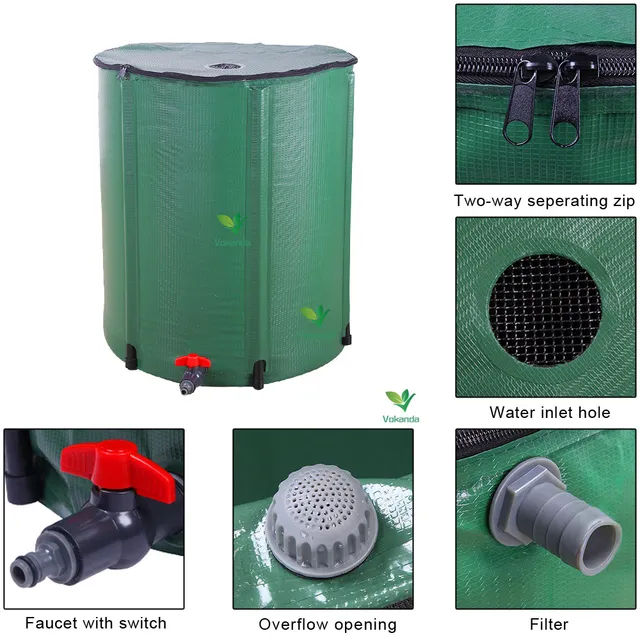 Vokanda 750 Liter 200 Gallonos Víztároló Tartály Összecsukható Hordó Esővíz -Visszanyerő Vödör Otthoni Kerti Öntözéshez - Image 5