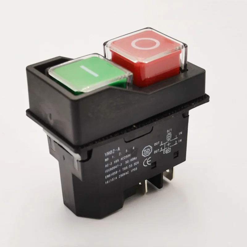 Interruptores Eletromagnéticos de Botão de Partida Ferramenta Impermeável Machine Garden Pode Substituir Kjd17 Yh02-a Pinos Pinos 16a Ac250v Ip55