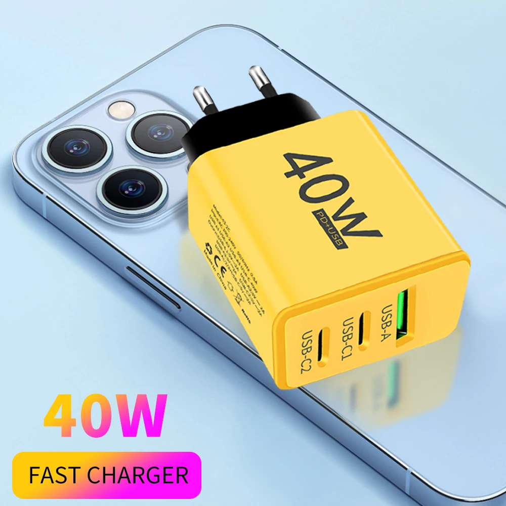 40W USB Type C Charger 3 Ports Fast Charging Adapter For iPhone Xiaomi Samsung Huawei Phone Quick Charge 3.0 EU/US Plug