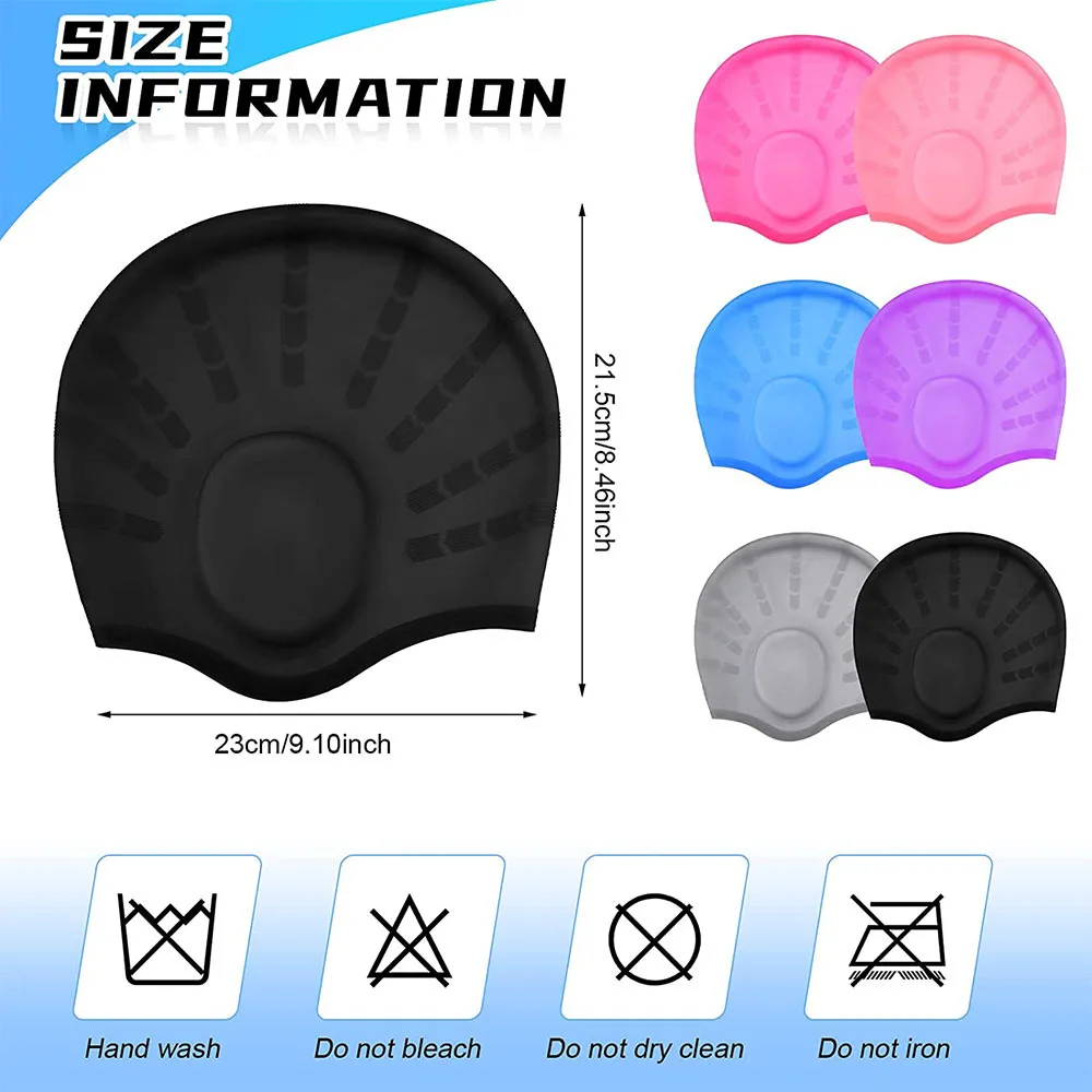 Swimming Cap Ear Protection Cap Solid Color Silicone Waterproof Detachable Durable Large High Elastic Long Hair Swimming Cap 3