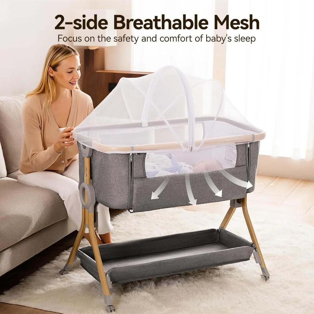 3 in 1 Baby Bassinet Bedside Sleeper, Breathable Mesh Safe Bedside Bassinet for Baby, Easy Assemble and Folding Portable Crib 4