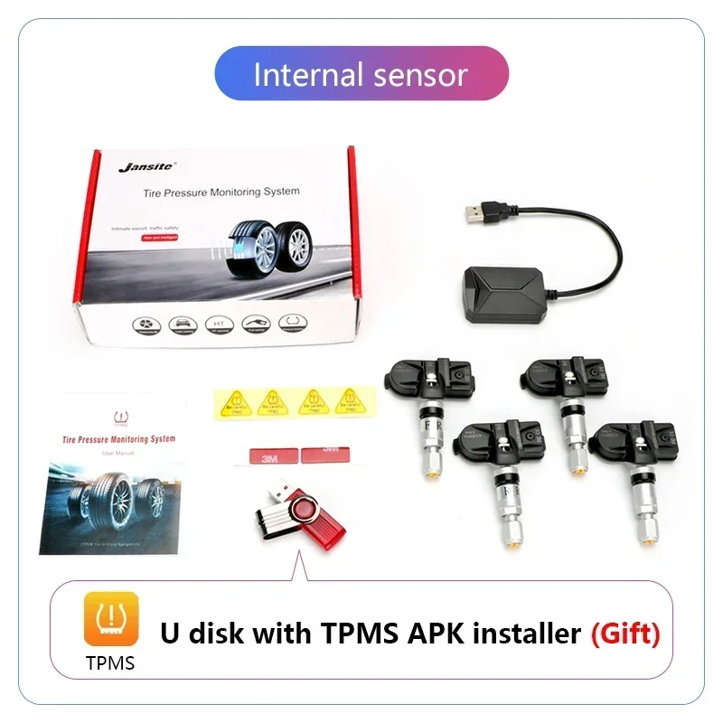 Srnubi Android TPMS car tire pressure monitor car tire pressure sensor For Car Radio DVD Player Tire Pressure Alarm Monitoring System Spare Tyre Internal External Sensor USB TMPS
