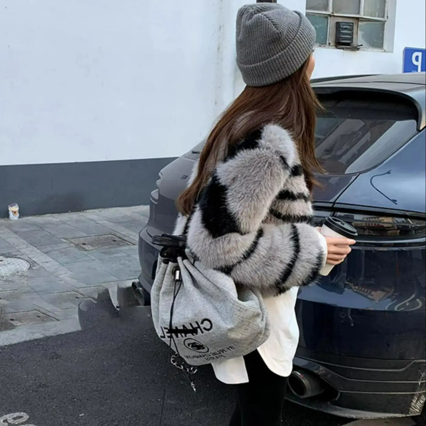 HIGH QUALITY Winter Zebra Striped V neck Short Faux Fur Coat Long Sleeve Warm Shaggy Jacket Loose Outwear