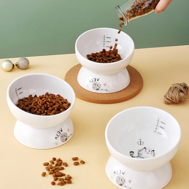 Cat bowl ceramic oblique mouth to protect the cervical spine and prevent overturning cat eating and drinking bowl