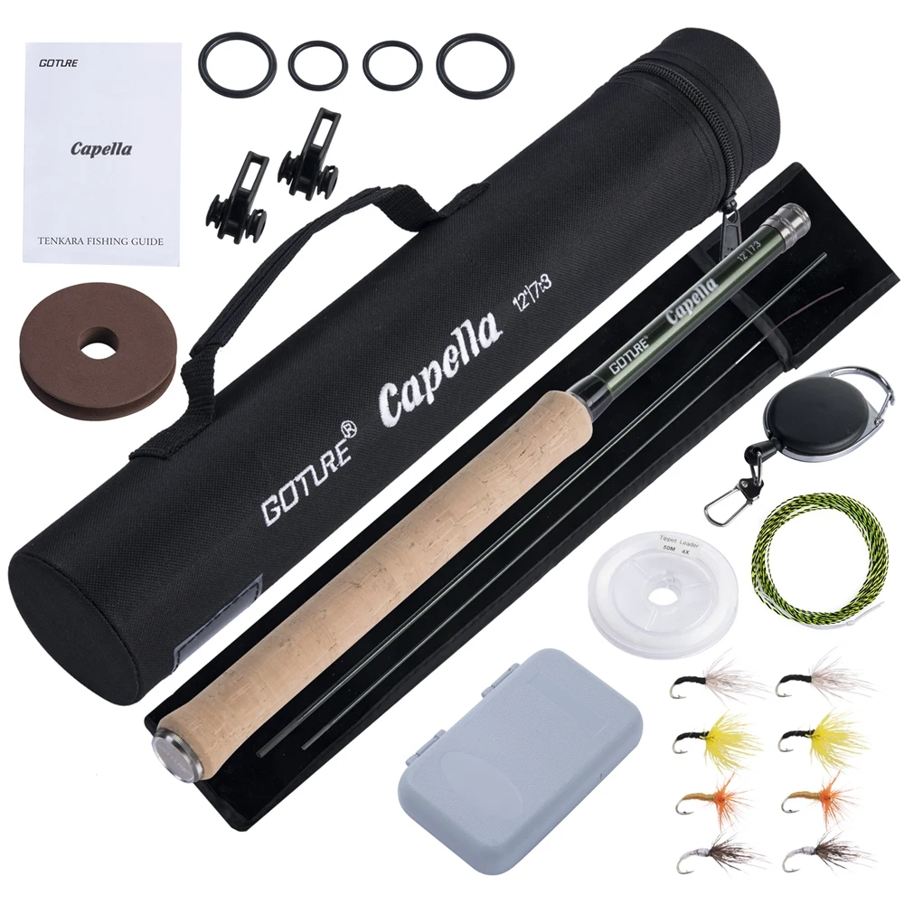 Goture 12FT/3.6M Fly Fishing Rod Combo 30T Carbon Fiber Portable Telescopic Tenkara Rod for Travel Trout Bass Crappie fishing pole set fishing rod fishing rod and reel combo