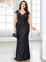 Plus Size Elegant Blue Evening Dress For Women 2024 Luxury Long Mermaid Formal Sequins V-neck Prom Wedding Party Gown